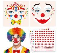 DPKOW Tatuaggi per il viso Carnevale Costume Clown Accessori per Donna e Uomo, Tatuaggi Temporanei Clown Con Glitter Trucco per il Viso Accessori per Costume Clown Costumi di Carnevale Accessori