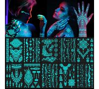 DPKOW Tatuaggi Temporanei Indiano Pizzo Adesivi per Donna Ragazze Matrimonio Eid al-Fitr Tatuaggi Glow in the Dark Mandala Fiore 10 Fogli