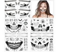 DPKOW Tatuaggio Temporaneo Halloween, Tatuaggi per il viso con bocca di cranio, tatuaggi per il viso del giorno dei morti, accessori per il trucco di Halloween, 8 fogli tatuaggi con bocca grande nera
