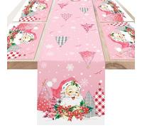 DPKOW Tovagliette Runner da tavola Natalizie Rosa, Decorazione da tavola Natalizia Rosa, Runner da Tavolo di Babbo Natale tovagliette tovaglia Natalizia Rosa, Decorazione del Tavolo da casa Natalizio