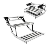 DPLXQPP Gradino Camper a 2 Livelli Elettrico E Manuale Retrattile con Luce LED,Scalino Pieghevole in Alluminio Doppio Antiscivolo per Carico 200kg,per Roulotte,Furgone Camperizzato Manual