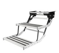 DPLXQPP Gradino Camper a 2 Livelli Elettrico E Manuale Retrattile con Luce LED,Scalino Pieghevole in Alluminio Doppio Antiscivolo per Carico 200kg,per Roulotte,Furgone Camperizzato Electric