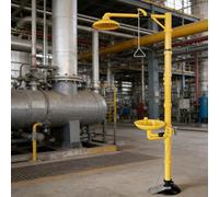 DPLXQPP Stazione Lavaocchi E Doccia di Emergenza Combinata,Plastica ABS Resistente,Portata Alta 120-180 L/Min,Verticale per Interno/Esterno,Doppio Filtro,con I Pedali