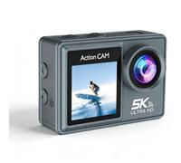 Dpofirs Action Camera, Action Camera Impermeabile, Video 5K/30fps, Stabilizzazione, Doppio Schermo, Per Sport, Vlog, Registrazione di Viaggi, Obiettivo Grandangolare 170