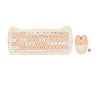 Dpofirs Combinazione Mouse Tastiera Wireless, 2.4G USB Ergonomico a Forma di Gatto Colore Misto Carino Tastiera e Mouse Full Size per Computer Desktop PC Laptop(Colore del tè al Latte)