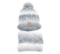 Dpofirs Elegante Set di Cappello e Sciarpa in Maglia Riscaldata con Gradiente, Scaldacollo Spesso Antivento per gli Amanti della Moda (GREY)