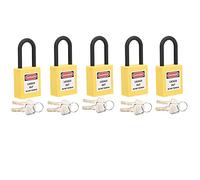 Dpofirs Set Lucchetti di Blocco, Lucchetti di Sicurezza in Nylon 5 Pezzi 38 Mm con Etichette e Chiavi per Tag di Blocco di Siti Industriali (YELLOW)