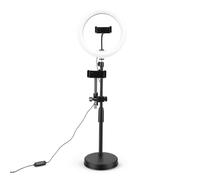 Dpofirs Supporto per Telefono con Luce Ad Anello per lo Streaming Live | Illuminazione Senza Ombre, Altezza Regolabile 16-23 Pollici, 3 Colori e 10 Livelli di luminosità, CRI 95+