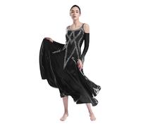 dPois Abiti da Ballo Standard Nazionali per Donne Vestito da Sala da Ballo Danza Moderna Valzer con Strass Lucidi Abito da Ballo Sociale Tango Lirico Contemporaneo Dancewear Nero XL
