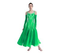 dPois Abiti da Ballo Standard Nazionali per Donne Vestito da Sala da Ballo Danza Moderna Valzer con Strass Lucidi Abito da Ballo Sociale Tango Lirico Contemporaneo Dancewear Verde XL