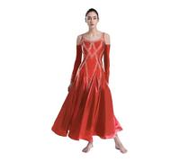 dPois Abiti da Ballo Standard Nazionali per Donne Vestito da Sala da Ballo Danza Moderna Valzer con Strass Lucidi Abito da Ballo Sociale Tango Lirico Contemporaneo Dancewear Rosso XS