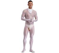 dPois Body da Uomo Sexy Hot Cavallo Aperto Fishnet Bodystocking Trasparente Intimo Erotico Indumenti da Notte Sexy Hot per Sesso Leotard Aderente Maniche Lunghe Nightwear Bianco M
