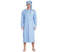 dPois Camicia da Notte da Uomo a Maniche Lunghe Maglie Pigiama Uomo Girocollo Vestaglia da Notte a Righe con Cappello Pigiama Abbigliamento da Notte Casa Pigiama Party Blu Polveroso L