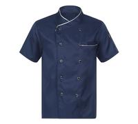 dPois Cappotto da Chef Giacca Uomo Donne Divise da Cuoco Uniformi di Chef Professionale Cucina Abbigliamento da Lavoro Manica Lunga/Manica Corta Giacca Cuoco Camicia Manica corta blu L