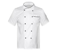 dPois Cappotto da Chef Giacca Uomo Donne Divise da Cuoco Uniformi di Chef Professionale Cucina Abbigliamento da Lavoro Manica Lunga/Manica Corta Giacca Cuoco Camicia Manica corta bianca L