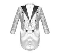 dPois Cappotto Formale Bambino Ragazzo Giacca Frac da Cerimonia Compleanno Nuziale Tuxedo Tailcoat con Paillettes Lucide Cappotto Tuxedo Blazer da Battesimo Formale Argento 13-14 Anni