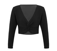 dPois Cardigan Bambina Maglioncino a Manica Lunga Scaldacuore Coprispalla Incrocio Top da Danza Classica Bolero da Balletto Ginnastica Ballerina Jazz Danza Moderna Nero 6-10 Anni