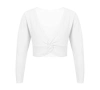 dPois Cardigan Bambina Maglioncino a Manica Lunga Scaldacuore Coprispalla Incrocio Top da Danza Classica Bolero da Balletto Ginnastica Ballerina Jazz Danza Moderna Bianco 12-14 Anni