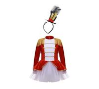 dPois Costume Bambina Domatrice Presentatrice del Circo Costume Domatrice Circo Vestito Tutu Danza Ballerina Abito da Balletto Ginnastica Ritmica Costume Carnevale Halloween Rosso 5-6 anni