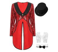 dPois Costume da Circo Donna Giacca da Domatrice Circo con Paillettes Tailcoat Frac Cappotto Domatrice Presentatrice del Circo Abito Travestimento Costume Carnevale Halloween Rosso S