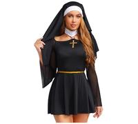dPois Costume da Suora Donna Abito da Chiesa Vestito da Suora del Convento Manica Lunga Abito Gioco di Ruolo Costume Carnevale Halloween Natale Nero XL