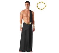 dPois Costume Toga Dio Greco Romano Antico con Polsini Copricapo Uomo Costume Imperatore Gladiatore Guerriero Vestito Toga Vestaglia Costume Carnevale Festa di Halloween Nero XL