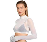 dPois Donna Bodystocking Collant Trasparente Tshirt Slim Fit Crop Top Trasparente Yoga Tshirt Glitter Sleepwear Slim Fit Festa A Tema Bianco Taglia Unica