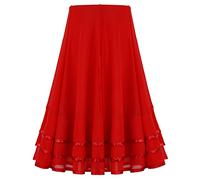 dPois Gonna Flamenco Bambina Gonne da Danza Moderna Latina Skirt Swing Gonna da Pattinatrice Ballerino Elastico in Vita Costumi di Ballo da Sala Samba Rumba Dancewear Rosso 9-10 Anni