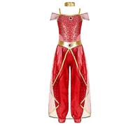 dPois Ragazza Costume Travestimento Danza del Ventre per Carnevale Halloween Festa di Compleanno Costume Principessa Araba Bambina Belly Dance Outfits Abito Travestimento Rosso 7-8 anni