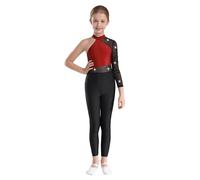 dPois Ragazze Ginnastica Leotards Body Ginnastica Artistica Monospalla Tuta Intera da Pattinaggio Artistico con Strass Tutina Jumpsuit Sportiva da Allenamento Danza Yoga Borgogna 7-8 anni