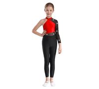 dPois Ragazze Ginnastica Leotards Body Ginnastica Artistica Monospalla Tuta Intera da Pattinaggio Artistico con Strass Tutina Jumpsuit Sportiva da Allenamento Danza Yoga Rosso 7-8 anni