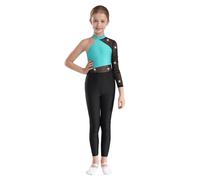 dPois Ragazze Ginnastica Leotards Body Ginnastica Artistica Monospalla Tuta Intera da Pattinaggio Artistico con Strass Tutina Jumpsuit Sportiva da Allenamento Danza Yoga Blu verde 9-10 anni