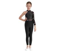 dPois Ragazze Ginnastica Leotards Body Ginnastica Artistica Monospalla Tuta Intera da Pattinaggio Artistico con Strass Tutina Jumpsuit Sportiva da Allenamento Danza Yoga Nero 11-12 anni