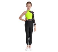 dPois Ragazze Ginnastica Leotards Body Ginnastica Artistica Monospalla Tuta Intera da Pattinaggio Artistico con Strass Tutina Jumpsuit Sportiva da Allenamento Danza Yoga Giallo 5-6 anni