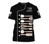 dPois T-Shirt Maglietta Chef Uomo Camicia da Cucina Cuocere e Cucinare Maglia da Cuoco a Manica Corta con Scollo Rotondo Uniforme per Mensa Hotel e Ristorante Panettiere Nero&Arancio M