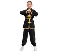 dPois Tai Chi Abbigliamento Bambino Ragazzo Unisex Uniforme Kung Fu e Arti Marziali Esercizio Uniforme Kung Fu Abbigliamento Costume Tradizionale Cinese Wushu Qigong Nero 9-10 anni
