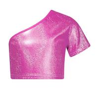 dPois Top Corto Danza Moderna Jazz Bambina Crop Top Ballo di Strada Monospalla Maglia Top da Danza del Ventre Maglietta Sportiva da Danza Yoga Allenamento T-Shirt Felpa Rosa Caldo 11-12 Anni