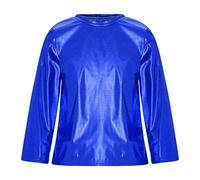 dPois Top da Danza Classica Moderna Jazz Bambini Ragazzi Felpa Maglia da Ballo Break Dance Manica Lunga Maglietta Metallizzata Lucida Bambina Camicie Sportive da Yoga Corsa Blu Reale 9-10 Anni