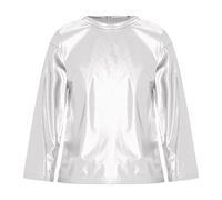 dPois Top da Danza Classica Moderna Jazz Bambini Ragazzi Felpa Maglia da Ballo Break Dance Manica Lunga Maglietta Metallizzata Lucida Bambina Camicie Sportive da Yoga Corsa Argento 11-12 Anni