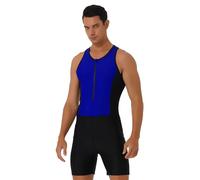 dPois Tuta da Triathlon da Uomo Costume da Bagno Rash Guard Body da Wrestling Tuta Intera da Ciclismo Classica Tri Suit Sleeveless Skinsuit Muta da Nuoto Subacquea per Allenamento Blu Reale A L