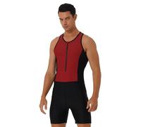 dPois Tuta da Triathlon da Uomo Costume da Bagno Rash Guard Body da Wrestling Tuta Intera da Ciclismo Classica Tri Suit Sleeveless Skinsuit Muta da Nuoto Subacquea per Allenamento Rosso A 3XL