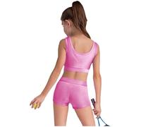 dPois Tuta Sportiva da Allenamento Bambina Lucida Completo Sportivo da Ginnastica Artistica Crop Top Canotta Reggiseno Sportivo + Pantaloncini Sportivi Shorts Tracksuit
