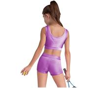 dPois Tuta Sportiva da Allenamento Bambina Lucida Completo Sportivo da Ginnastica Artistica Crop Top Canotta Reggiseno Sportivo + Pantaloncini Sportivi Shorts Tracksuit
