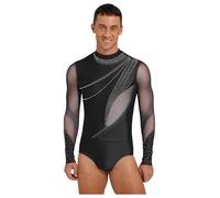 dPois Uomo Body da Ballo Latino Americano Tango Body Danza Classica Standard Moderna Manica Lunga Balletto Leotards Costume Danza Samba Rumba Salsa Prestazioni Nero XL