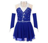 dPois Vestito da Balletto Bambina Strass Tutu Ballerina Body Danza Classica Moderna Abito da Pattinaggio Artistico Ballo Lirico Contemporaneo Costumi di Danza Samba Salsa Blu Reale 7-8 Anni