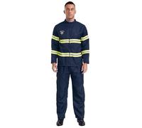 dPois Vigile del Fuoco Pompiere Costume per Uomo Pompiere Giochi di Ruolo Costume 4 Pezzi Giacca Casco Pantaloni Cintura Costume Carnevale Halloween Abito Festa a Tema Blu scuro L
