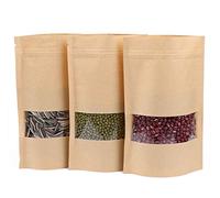 Dproptel Direct - Confezione da 50 sacchetti riutilizzabili in carta kraft, con chiusura ermetica, impermeabili, con finestra trasparente per conservare gli alimenti, colore: marrone 14X22CM