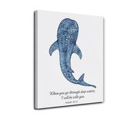 DPURPIWADY Biblical Ocean Canvas Art: Whale Shark with Isaiah 43:2 "Through the Waters Verse, Uplifting Christian Print for Living Room, Spiritual Gift Idea(Unframed,08x12inch(20x30cm))