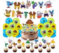 DQ - 2 palloncini Dugg-ee Happy Birthday Banner, decorazione di compleanno per ragazzi, motivo cartoni animati Hey Dugg-ee, palloncini per feste di buon compleanno, con topper per torte, palloncini in