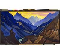DQCJIYIGL Dipinti Famosi Painting Quadri Tela Mural Dipinto Los mandamientos del maestro Un hombre sentado en un paisaje montañoso del Tíbet por Nicholas Roerich per Decorazioni per la Casa 60x90cm